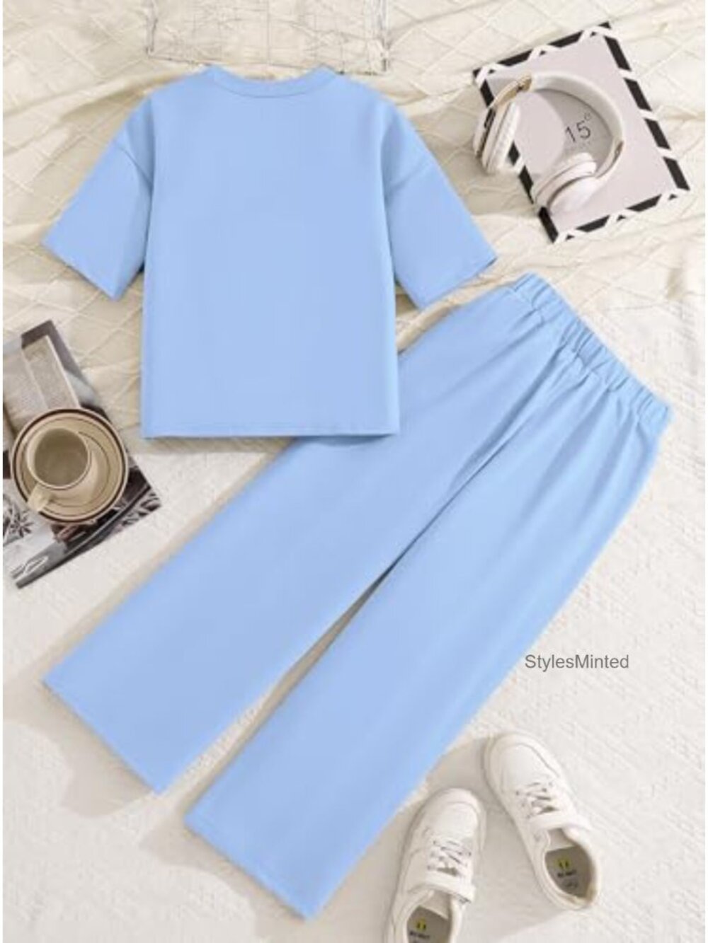 Girls 2pc Loungewear Set 3/4 Sleeve Sweatshirt Loose Pants Pockets Soft - Picture 2 of 6